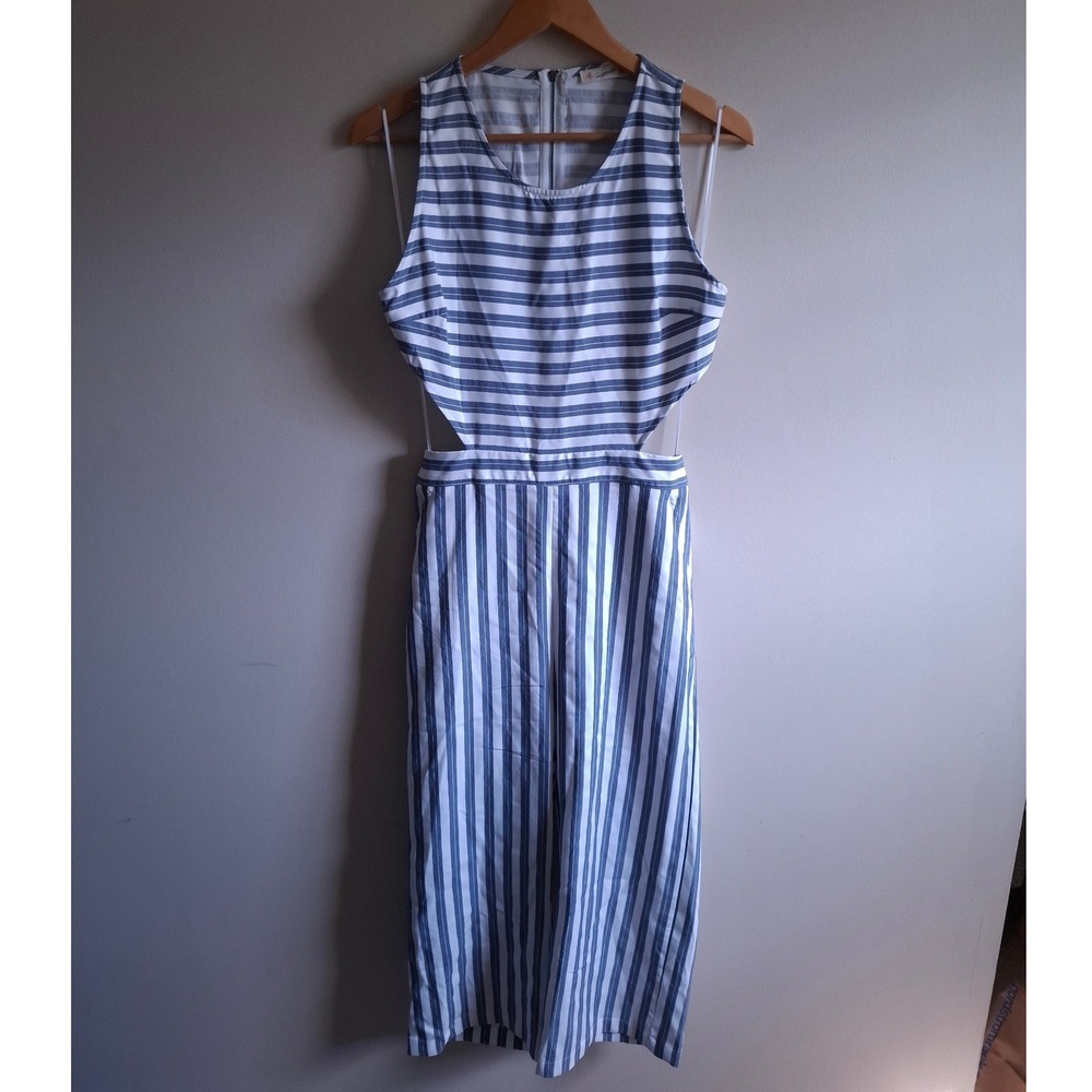 magnolia Nautical Blue Striped Peekaboo Jumpsuit Coastal Casual Beach Chic Sz S